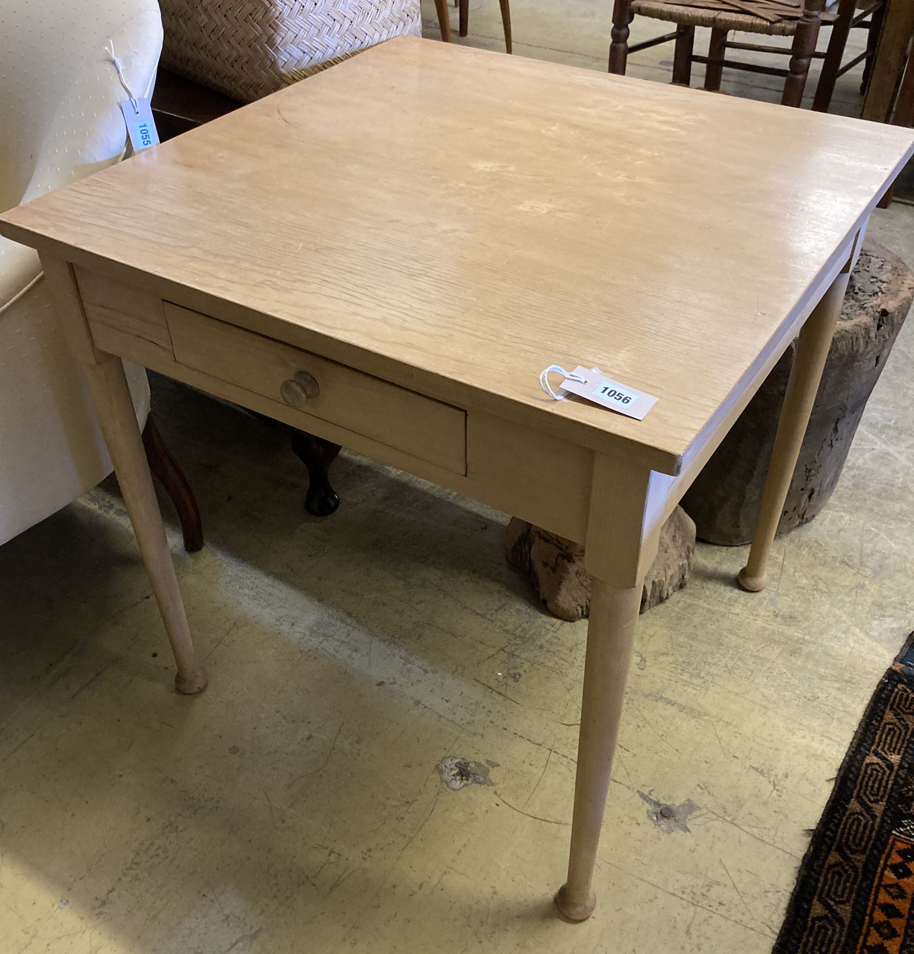 A pine and beech side table, fitted drawer, width 76cm, depth 75cm, height 76cm